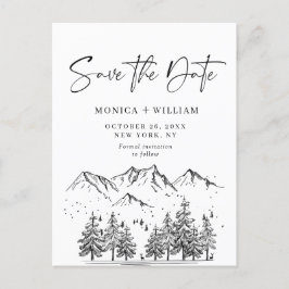 Hand Drawn Mountains Forest Wedding Save the Date Briefkaart