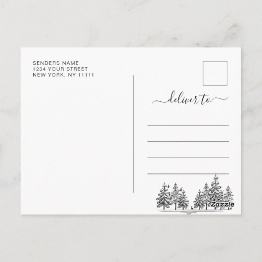 Hand Drawn Mountains Forest Wedding Save the Date Briefkaart (Achterkant)
