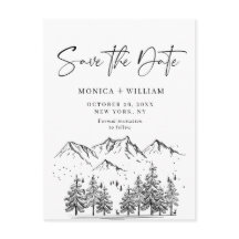 Hand Drawn Mountains Forest Wedding Save the Date
