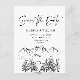 Hand Drawn Mountains Forest Wedding Save the Date Briefkaart