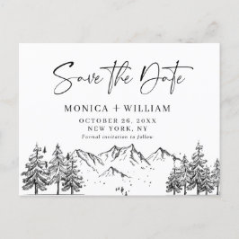 Hand Drawn Mountains Forest Wedding Save the Date Briefkaart
