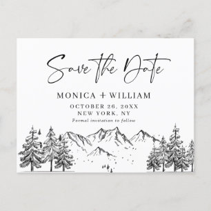 Hand Drawn Mountains Forest Wedding Save the Date Briefkaart