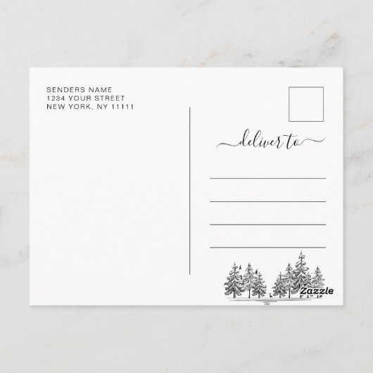Hand Drawn Mountains Forest Wedding Save the Date Briefkaart (Achterkant)