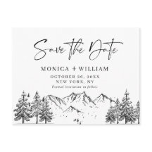 Hand Drawn Mountains Forest Wedding Save the Date