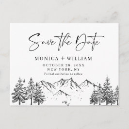 Hand Drawn Mountains Forest Wedding Save the Date Briefkaart