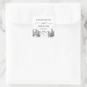 Hand Drawn Mountains Forest Wedding Vierkante Sticker (Tas)
