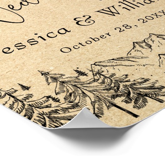 Hand Drawn Mountains Forest Weduwde Welcome Poster (Hoek)