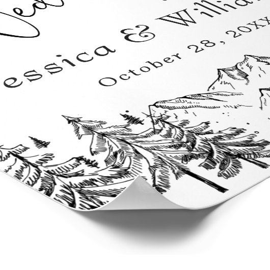 Hand Drawn Mountains Forest Weduwde Welcome Poster (Hoek)