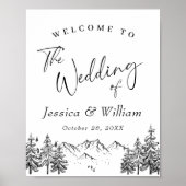 Hand Drawn Mountains Forest Weduwde Welcome Poster (Voorkant)