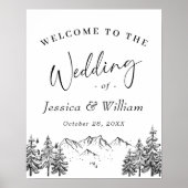 Hand Drawn Mountains Forest Weduwde Welcome Poster (Voorkant)