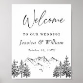 Hand Drawn Mountains Forest Weduwde Welcome Poster (Voorkant)