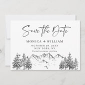 Hand Drawn Mountains Forest Weduwfoto Save the Date (Voorkant)