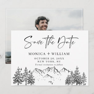 Hand Drawn Mountains Forest Weduwfoto Save the Date