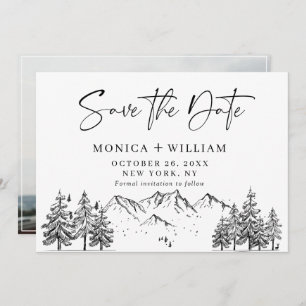 Hand Drawn Mountains Forest Weduwfoto Save the Save The Date