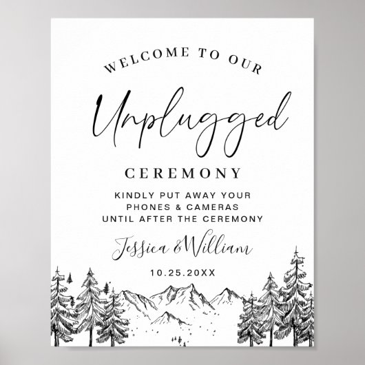 Hand Drawn Mountains Unplugged Wedding Ceremony Poster (Voorkant)
