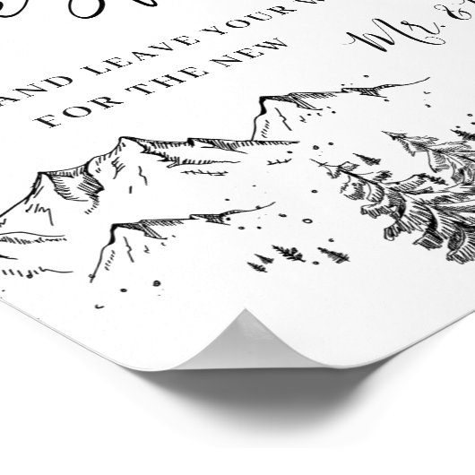 Hand Drawn Mountains Weddenschap Ons Guestbook Poster (Hoek)