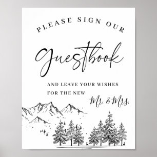 Hand Drawn Mountains Weddenschap Ons Guestbook Poster