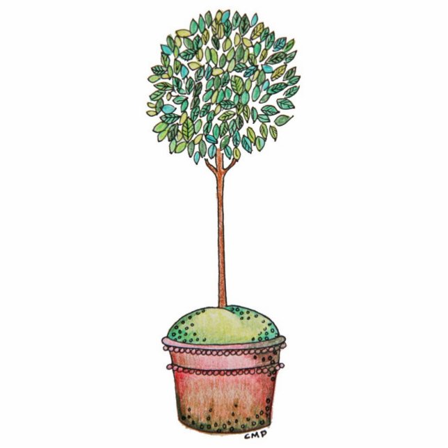 Hand Drawn Myrtle Topiary Cutout Staand Fotobeeldje (Voorkant)