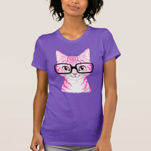 Hand Drawn Nerdy Cat Art Womens Jersey T-shirt voo
