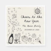 Hand Drawn New Year's Eve Party Napkins  Servet (Voorkant)
