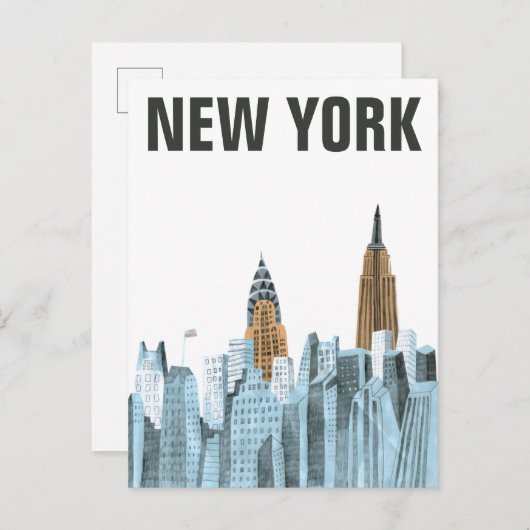 Hand Drawn New York City, NY Briefkaart (Voorkant / Achterkant)