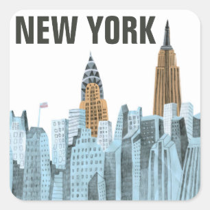 Hand Drawn New York City, NY Vierkante Sticker