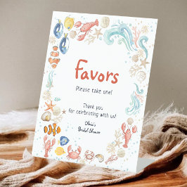 Hand-drawn ocean She Is Catch Bridal Shower Favor Reclamebord Met Voetstuk