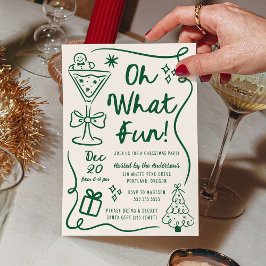 Hand-Drawn Oh What Fun Green Christmas Party Kaart