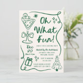 Hand-Drawn Oh What Fun Green Christmas Party Kaart (Staand voorkant)