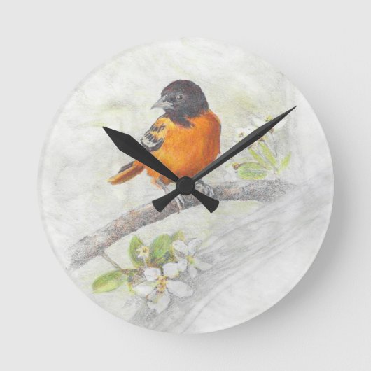 Hand Drawn Oriole Bird Illustration Ronde Klok (Voorkant)