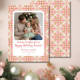 Hand-Drawn Ornament Pattern Holiday Photo Card Feestdagenkaart