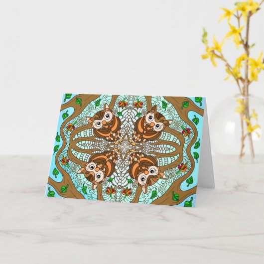 Hand Drawn Owl Mandala Artwork Kaart (Gele Bloem)
