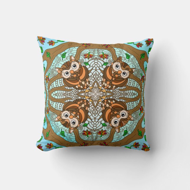 Hand Drawn Owl Mandala Artwork Kussen (Voorkant)