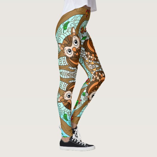 Hand Drawn Owl Mandala Artwork Leggings (Rechts)
