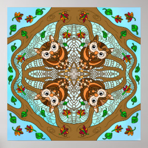 Hand Drawn Owl Mandala Artwork Poster