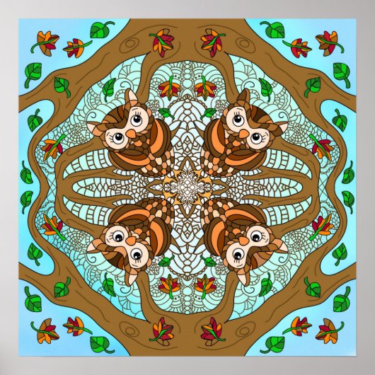 Hand Drawn Owl Mandala Artwork Poster (Voorkant)