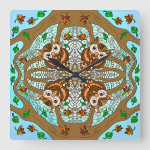Hand Drawn Owl Mandala Artwork Vierkante Klok