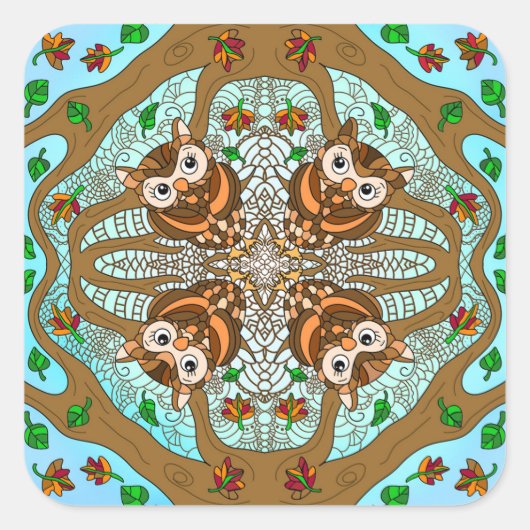 Hand Drawn Owl Mandala Artwork Vierkante Sticker (Voorkant)