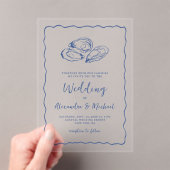 Hand Drawn Oysters Coastal Navy Blue Wedding Acryl Uitnodigingen (Insitu (Draagbaar))