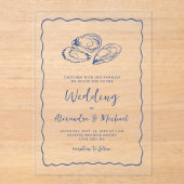 Hand Drawn Oysters Coastal Navy Blue Wedding Acryl Uitnodigingen (Voorkant)