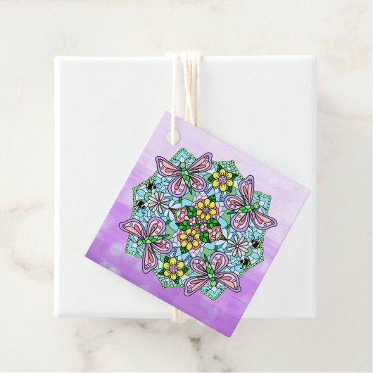 Hand Drawn Paarse Whimsical Butterfly Mandala Bedankjes Labels (In situ)