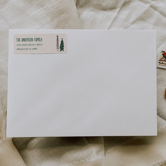 Hand Drawn Painted Abstract Christmas Tree Address Etiket