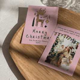 Hand Drawn Painted Funky Reindeer Merry Christmas Feestdagenkaart