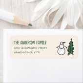 Hand Drawn Painted Snowman Christmas Tree Address Etiket (Insitu)
