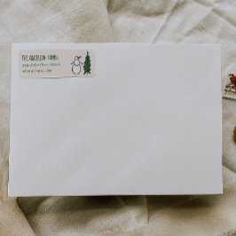 Hand Drawn Painted Snowman Christmas Tree Address Etiket