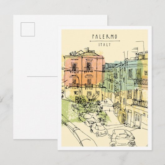 Hand drawn Palermo Italy Scene Landmark Briefkaart (Voorkant / Achterkant)