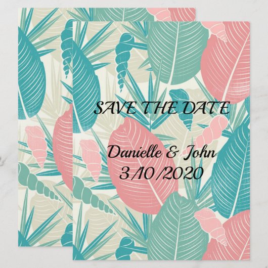 Hand Drawn Palm Leaves Wedding Save The Date (Voorkant / Achterkant)