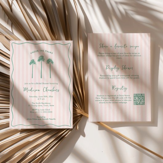 Hand-Drawn Palm Springs Pink Green Bridal Shower Kaart