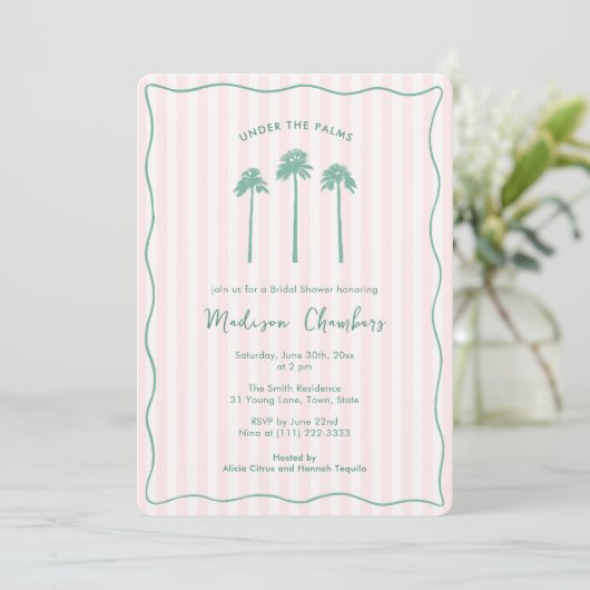 Hand-Drawn Palm Springs Pink Green Bridal Shower Kaart (Staand voorkant)
