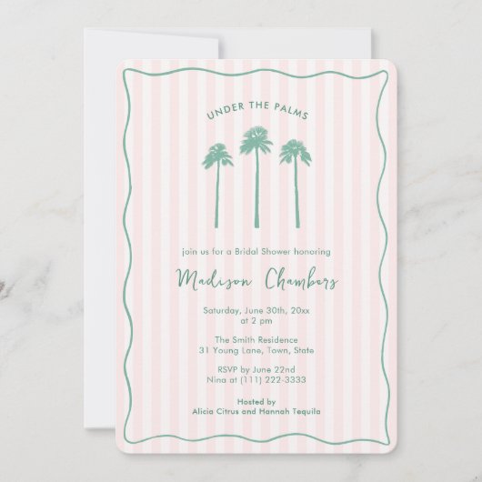 Hand-Drawn Palm Springs Pink Green Bridal Shower Kaart (Voorkant)